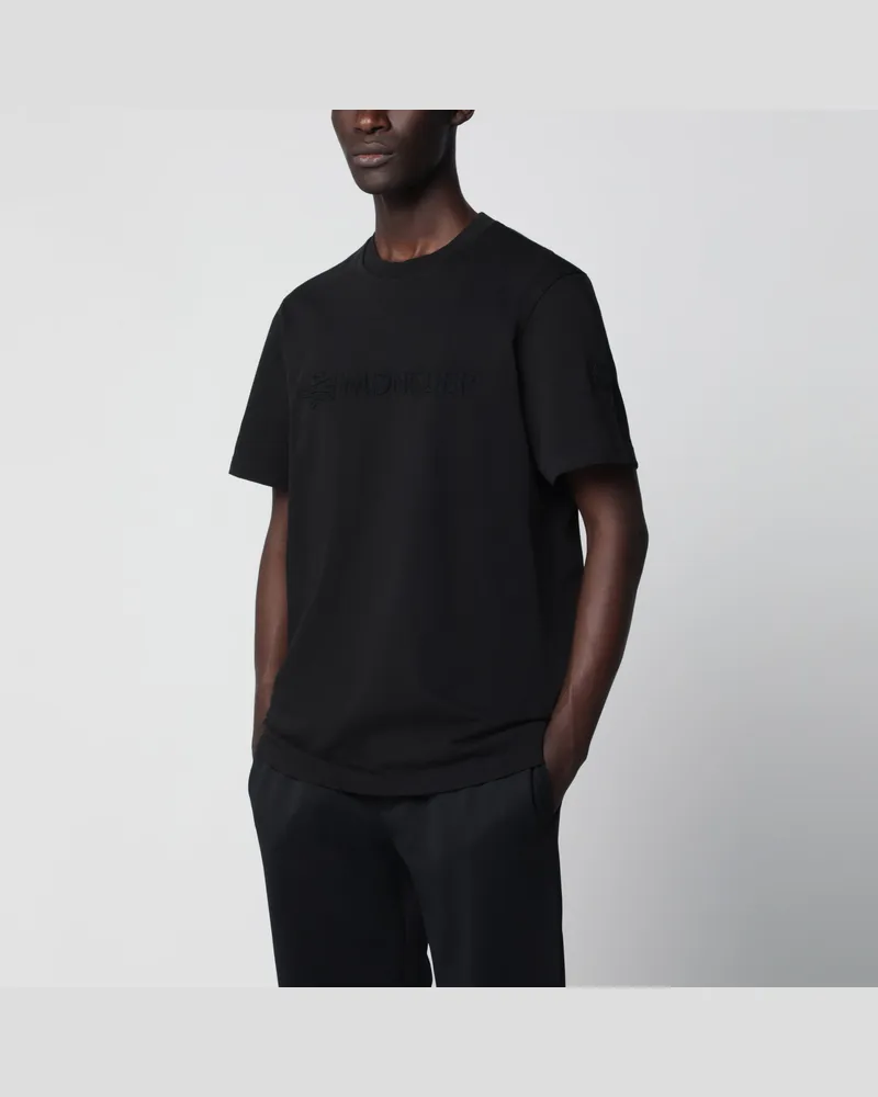 Moncler Schwarzes Logo-T-Shirt aus Baumwolljersey Black