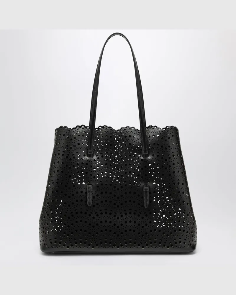 Alaïa Tote-Bag Mina 37 aus glänzendem Kalbsleder in Schwarz Black