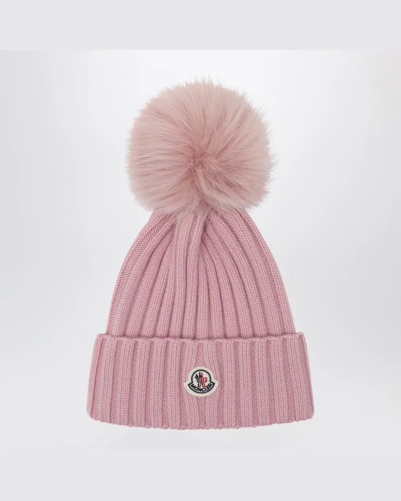 Moncler Rosa Wollmütze mit Bommel Rosa