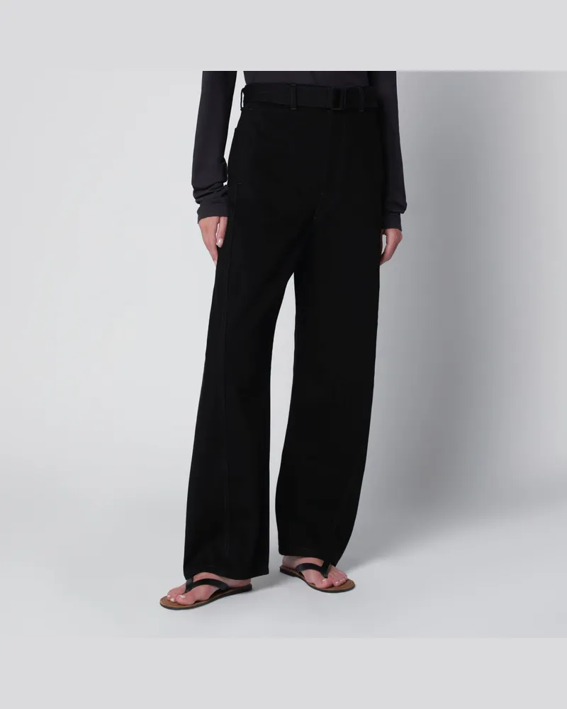 Christophe Lemaire Schwarze Baumwollhose mit Gürtel Black