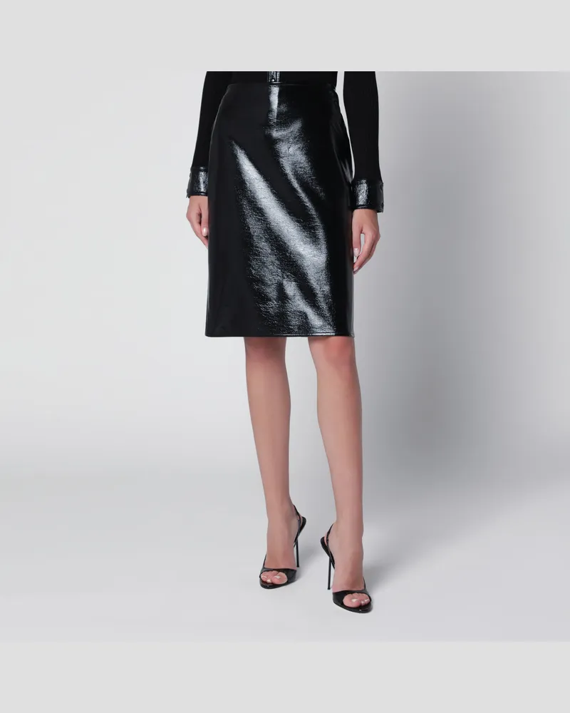 Courrèges Gefütterter knielanger Vinylrock in Schwarz Black