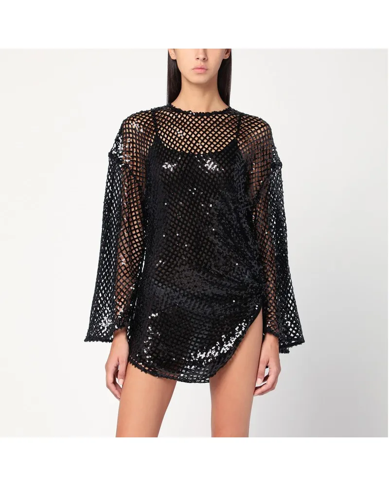 ATTICO Schwarzes Netzminikleid mit Pailletten Schwarz