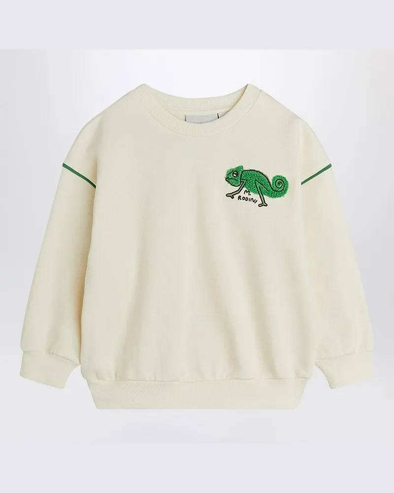 Mini Rodini Ivory sweatshirt with a lizard in velour Weiß