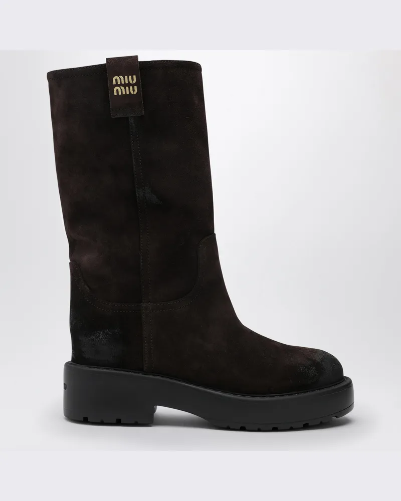 Miu Miu Stiefel aus dunkelbraunem Wildleder Brown