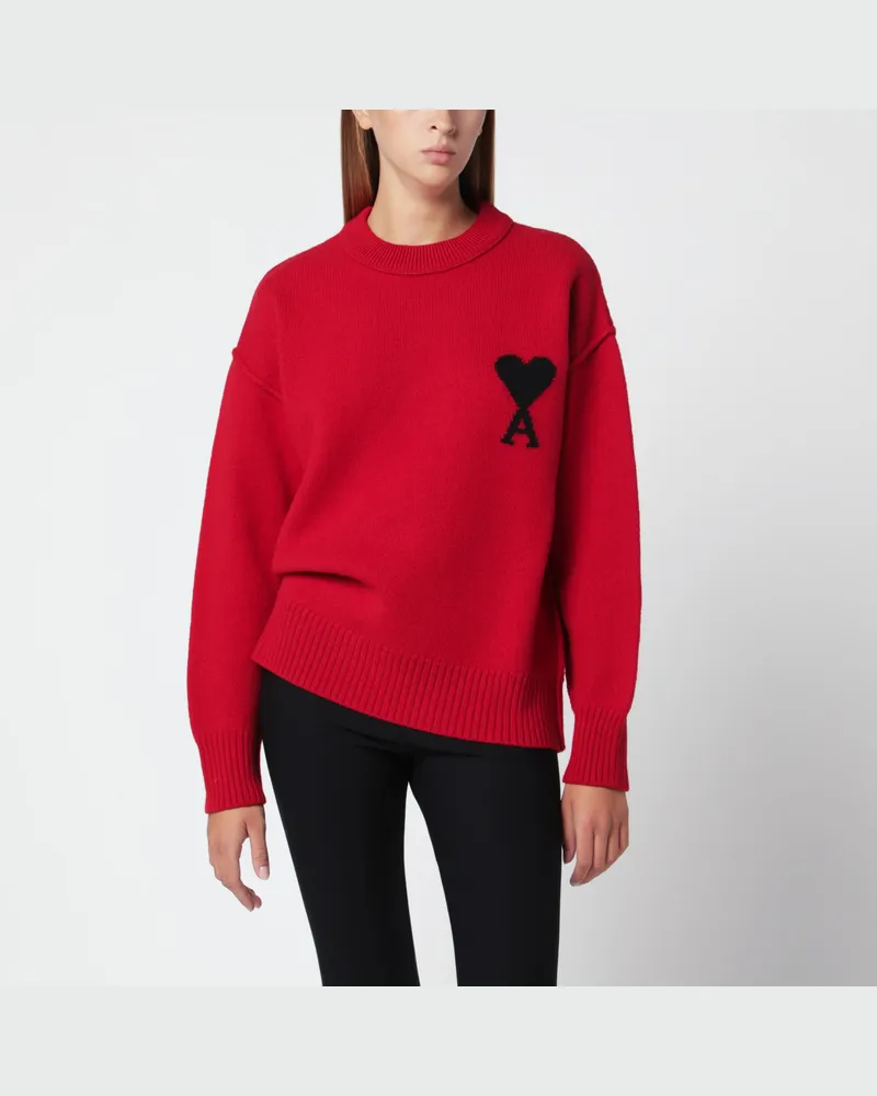 AMI Paris Rubinroter Ami de Coeur Pullover aus Schurwolle Red