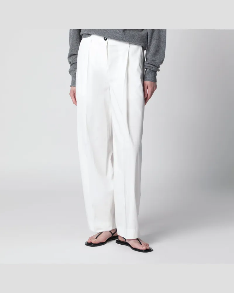 Totême Baumwollhose mit einfacher Bundfalte in Weiß White