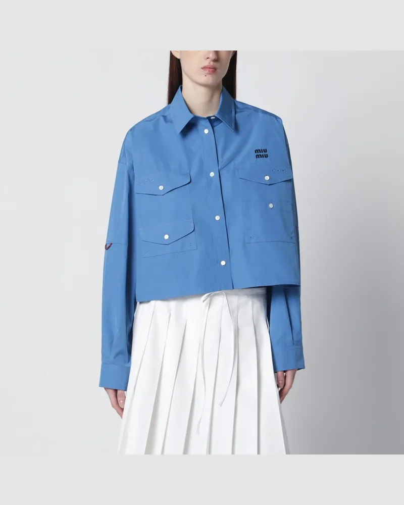 Miu Miu Boxy-Hemd aus Baumwolle in Immergrün Hellblau