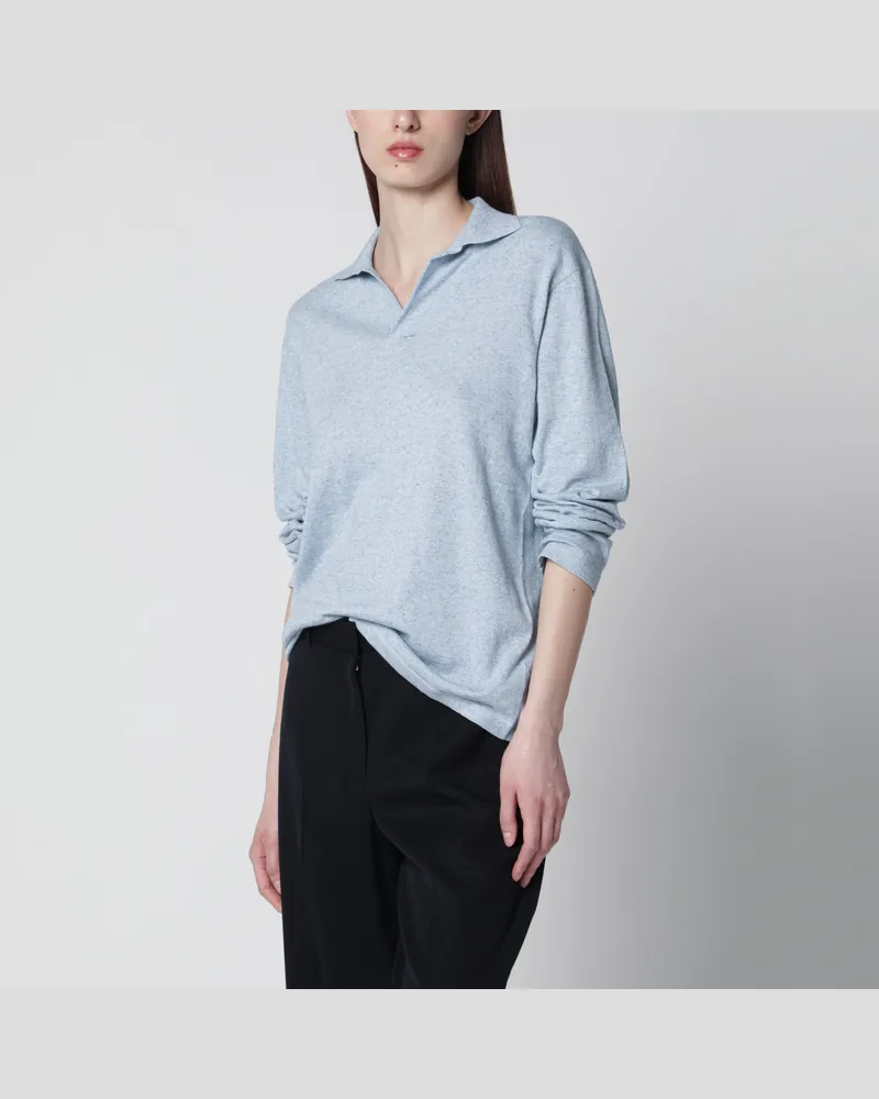 The Row Langarm-Poloshirt Niosa aus Baumwoll-Leinen eisblau Light