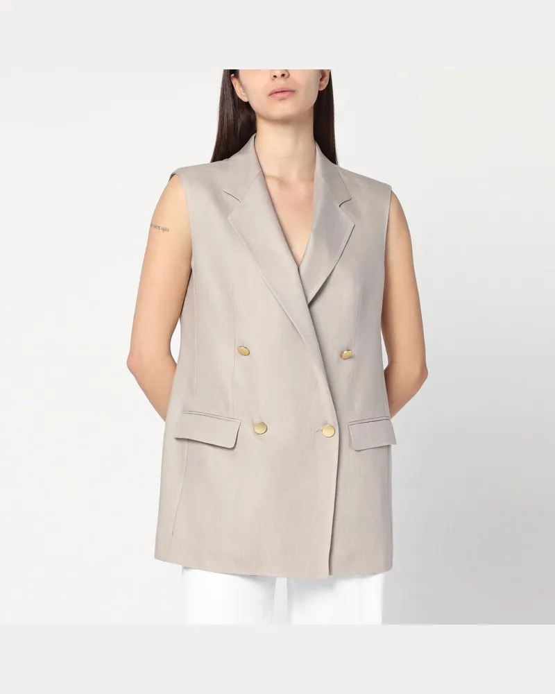 Tagliatore Zweireihige beige Weste aus Leinen Braun