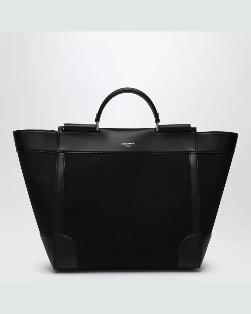 Dolce & Gabbana Schwarze Stoff- und Ledertragetasche Black