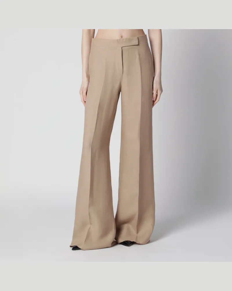Max Mara Regular-Fit-Hose aus Natté-Leinen in Sand Beige