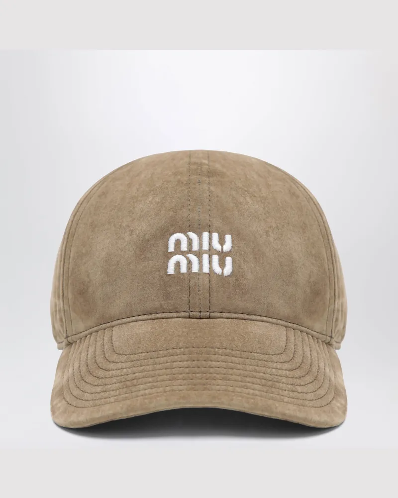 Miu Miu Baseballkappe aus sandfarbenem und schwarzem Baumwollstoff Beige