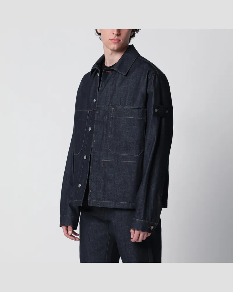 Stone Island Coach-Jacke mit Taschen aus rohem Indigo-Denim in Blau Blue