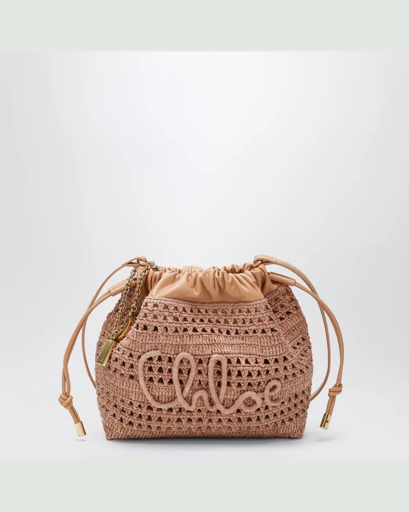 Chloé Mini Summer Banana Schultertasche aus Raffia, Beige Beige