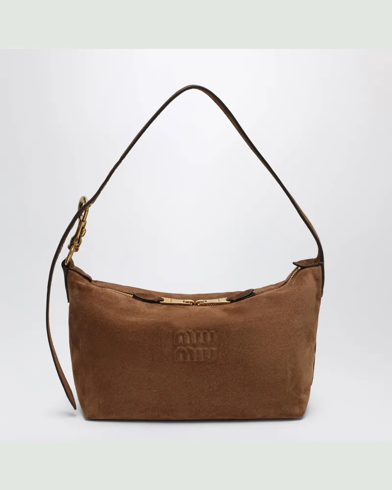Miu Miu Bowlingtasche aus Veloursleder, Kakao Brown