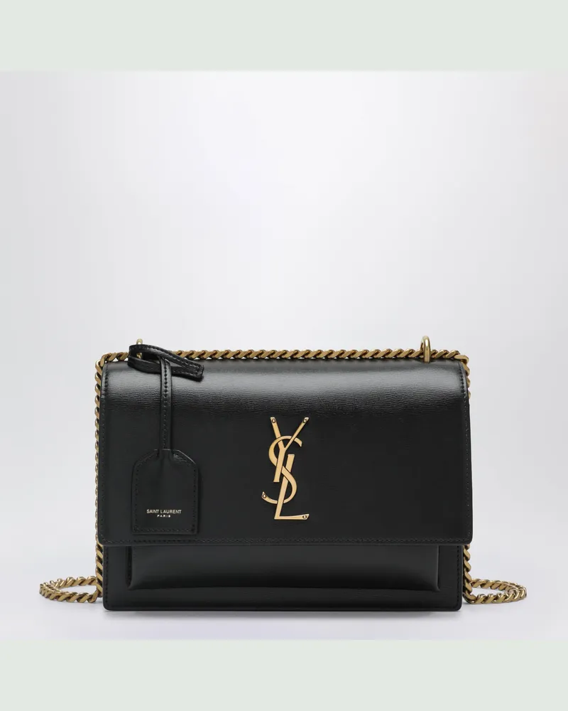 Saint Laurent Sunset Medium Tasche in Schwarz aus glattem Leder Black