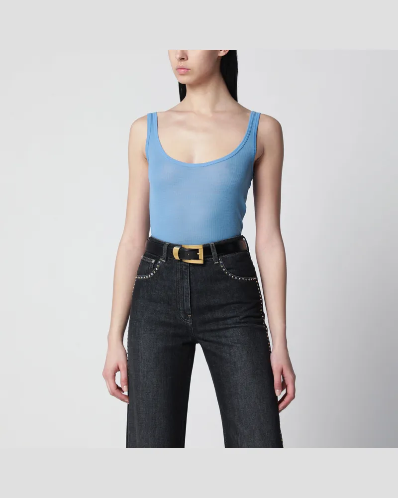 Versace Blaues Woll-Tanktop mit Logo-Stickerei Light