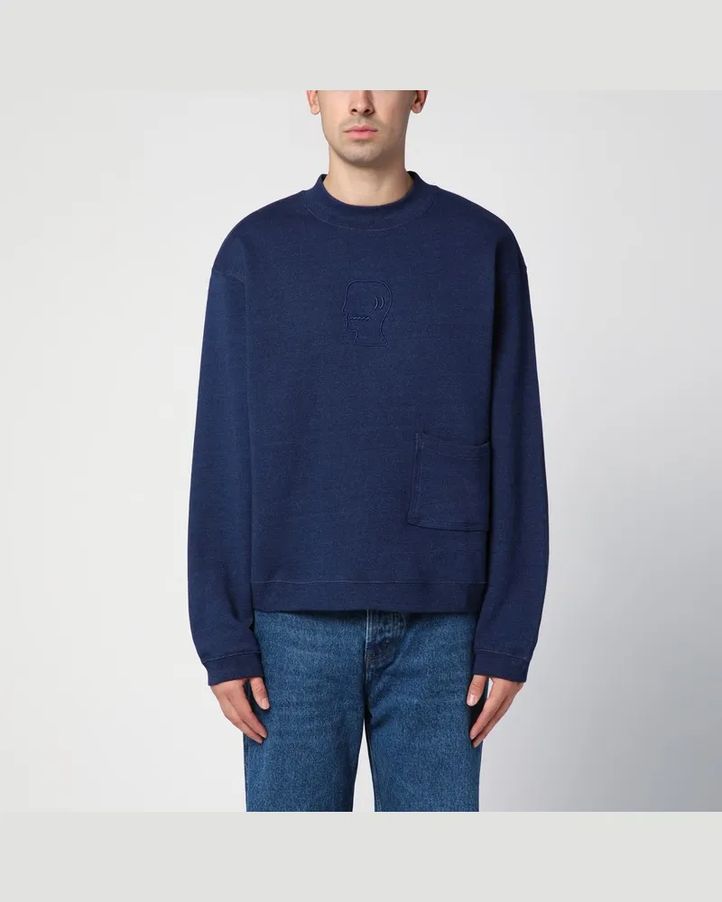 Brain Dead Indigoblaues Sweatshirt mit Rundhalsausschnitt aus angerauter Baumwolle Blau
