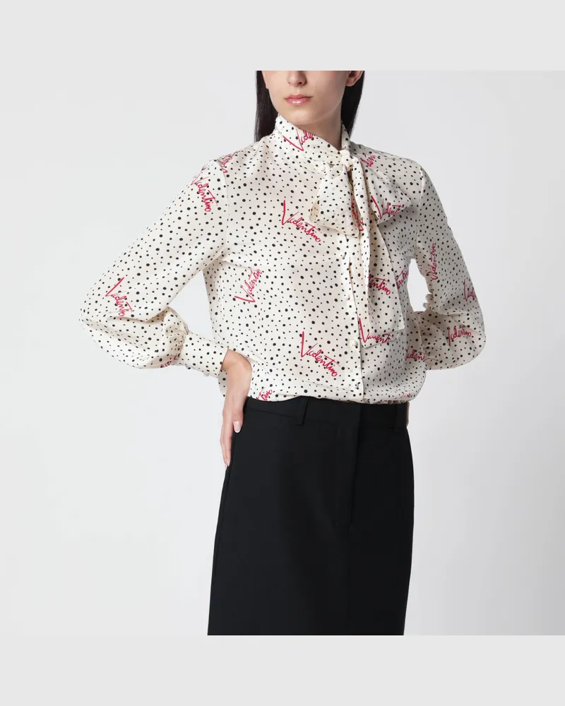 Valentino Garavani Vanillefarbene Seidenbluse mit Logoprint Multicolor