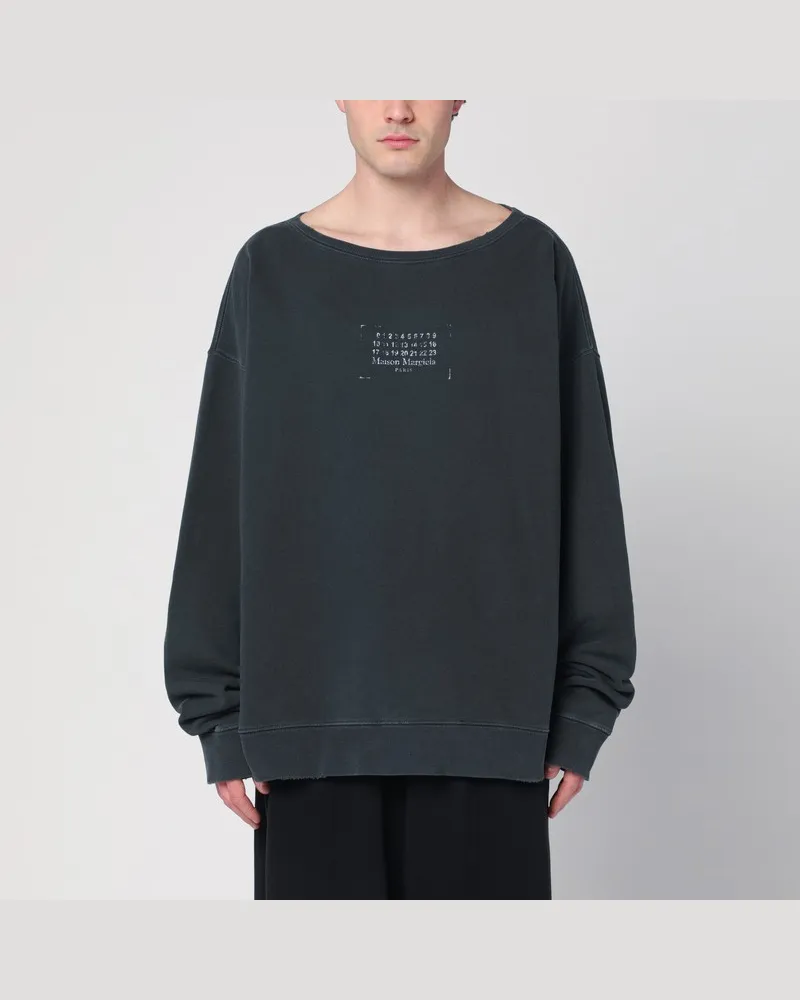 Maison Margiela Schwarzes ausgewaschenes Sweatshirt mit Logo-Print Grau