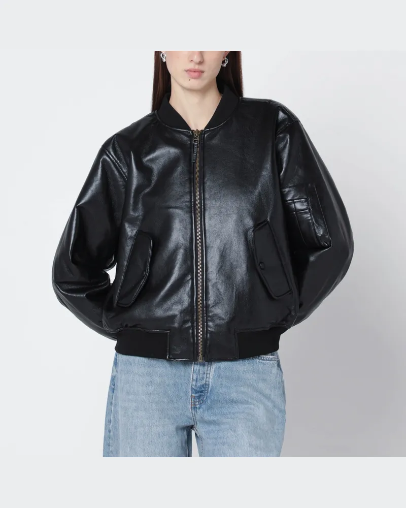 Anine Bing Schwarzer Bomber aus recyceltem Leder 