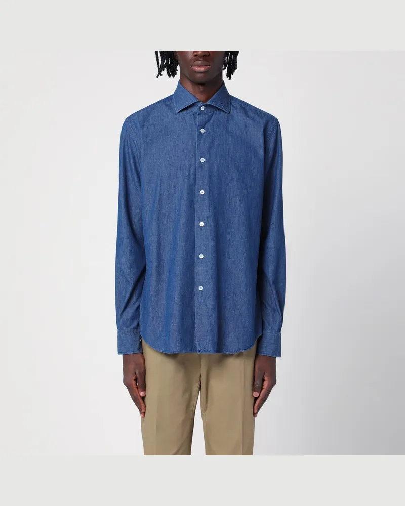 XACUS Indigo-jeansblaues Hemd aus Baumwolle Blau