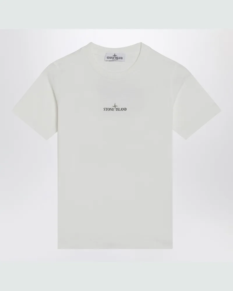 Stone Island Weißes T-Shirt mit Logo-Print Beige