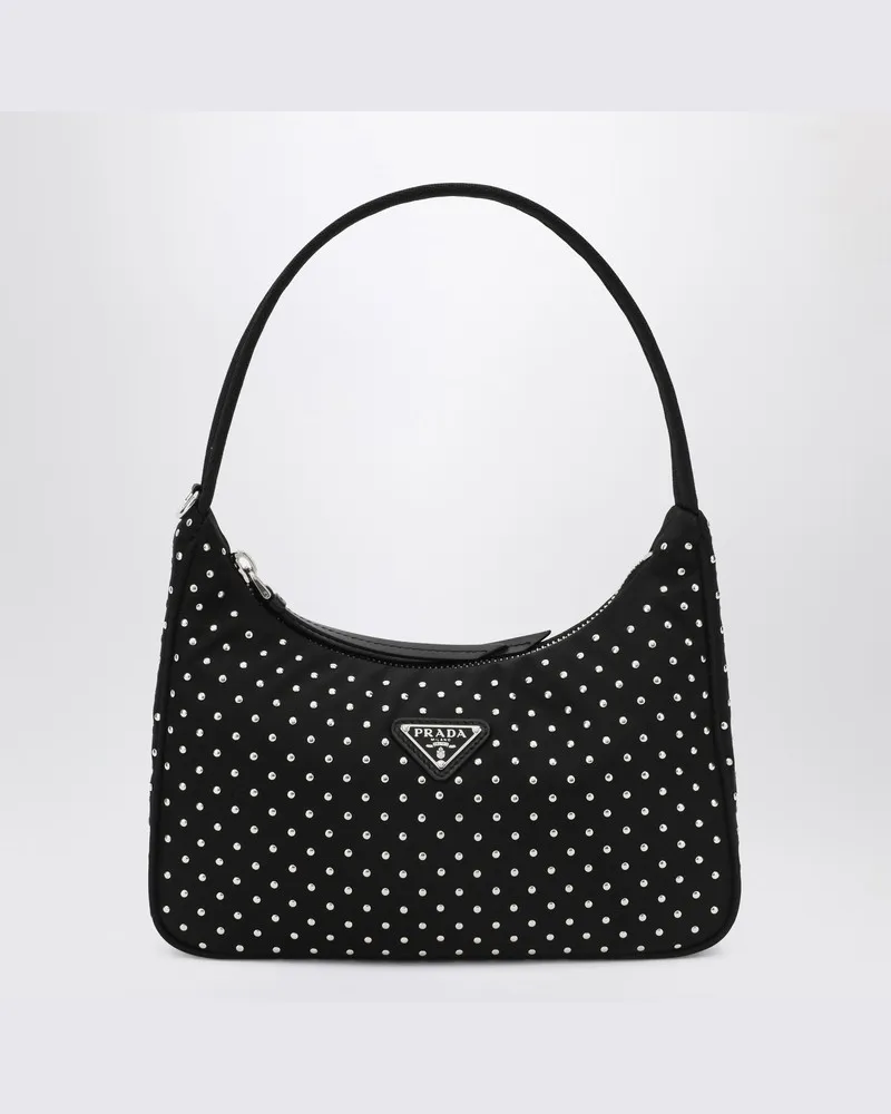 Prada Re-Edition Schwarze Handtasche mit Nieten Schwarz