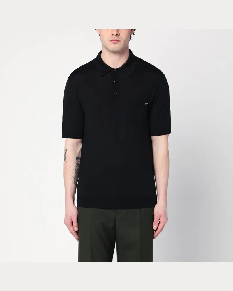 Gucci Schwarzes Poloshirt aus Wolle mit Logo Schwarz