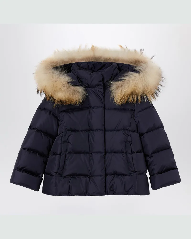 Il Gufo Blaue Daunenjacke mit Kapuze aus Nylon Blue