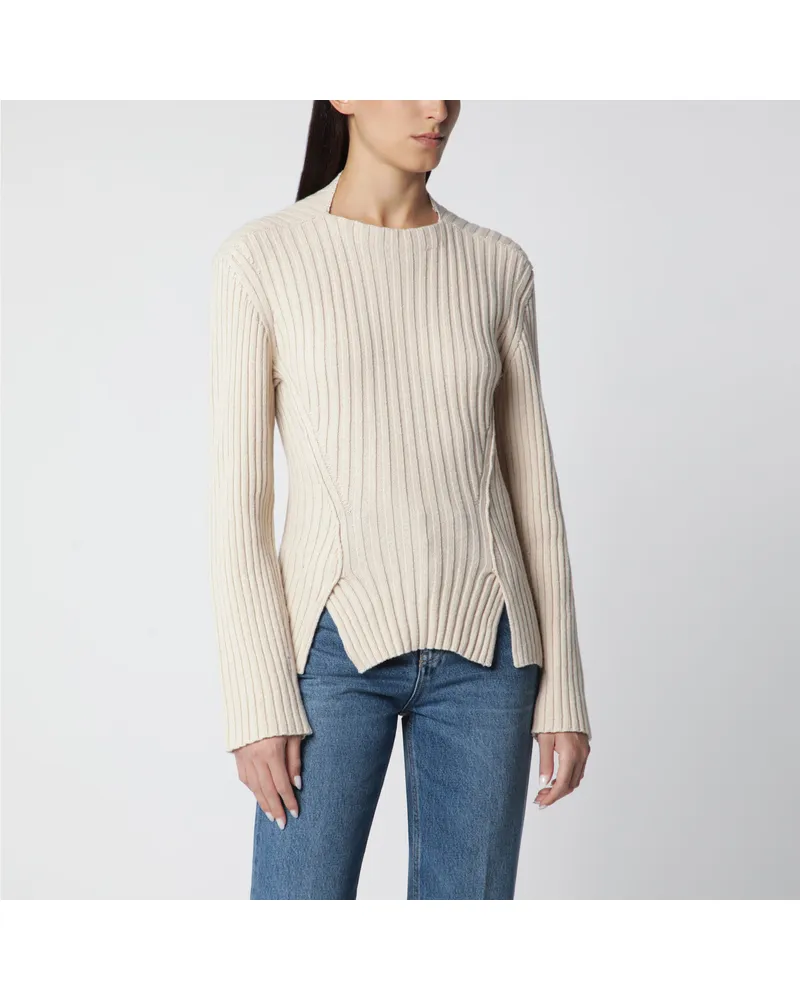 Victoria Beckham Gerippter Pullover aus beiger Wolle und Kaschmir Beige