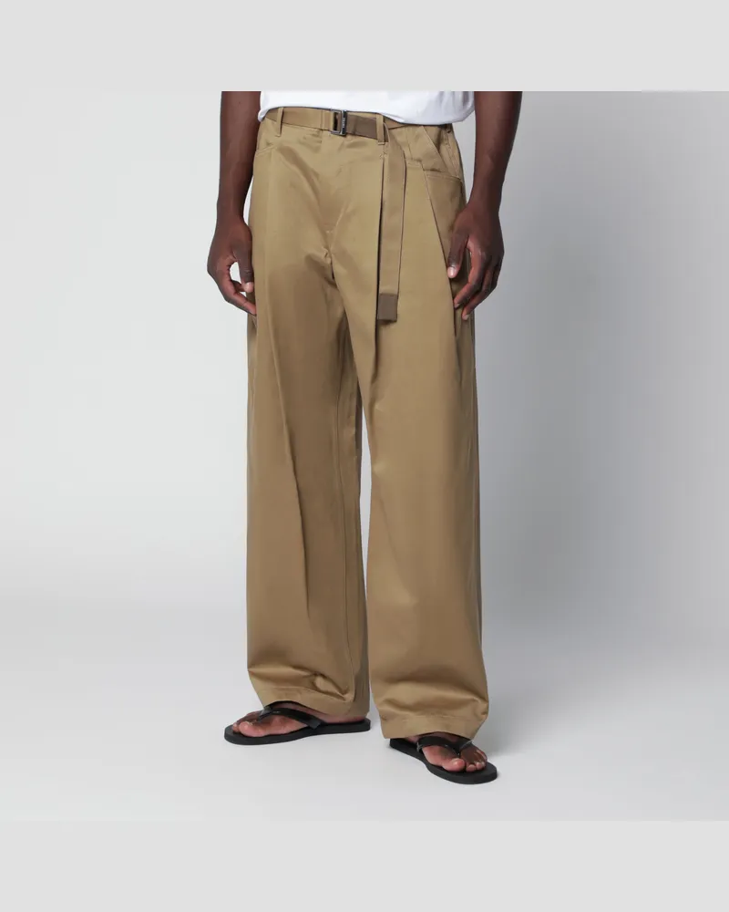 Sacai Beige Hose aus Baumwolltwill mit Gürtel Beige