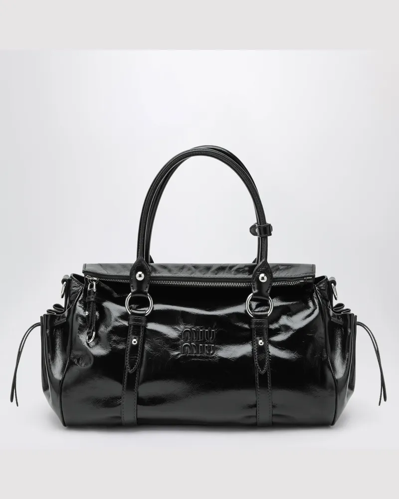 Miu Miu Große Handtasche aus glänzendem schwarzem Leder Black