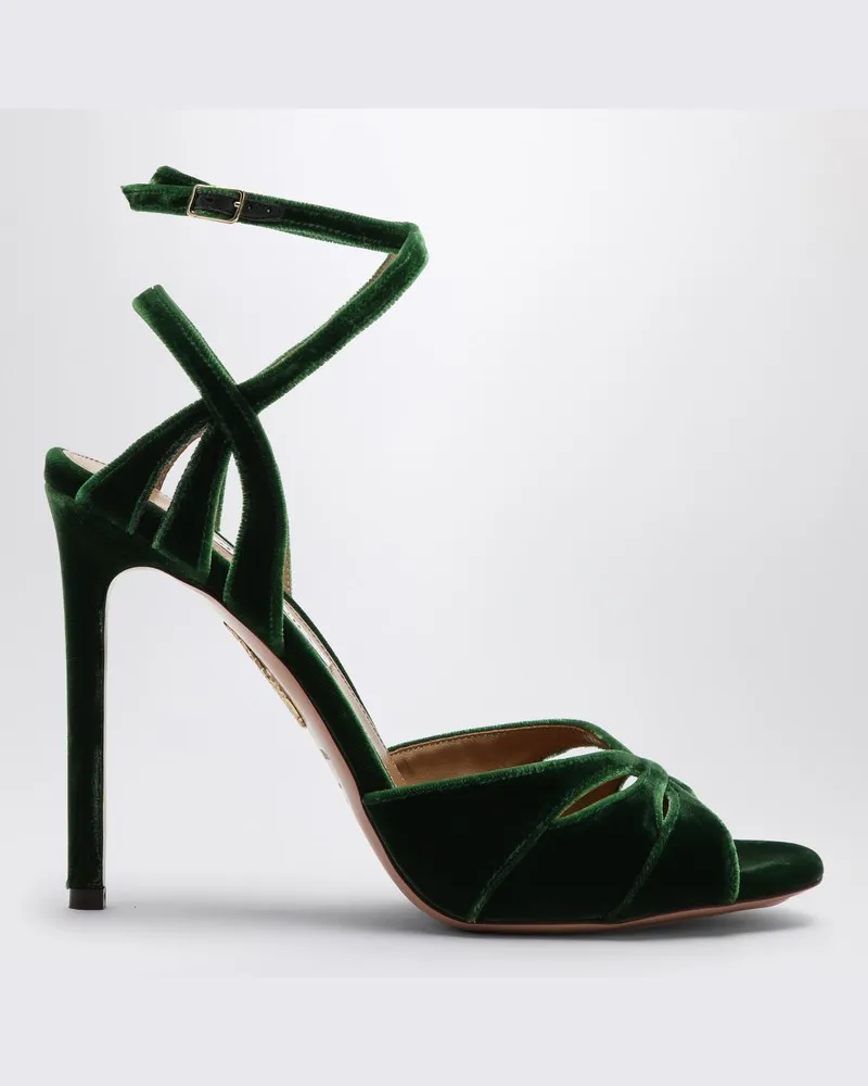 Aquazzura Hohe dunkelgrüne Samt-Sandale Grün