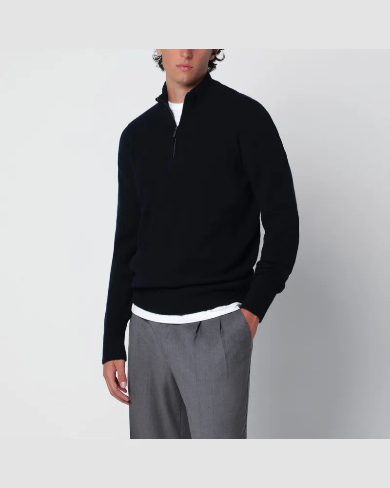 Drumohr  Marineblauer Pullover aus Wolle mit halbem Reißverschluss Blue