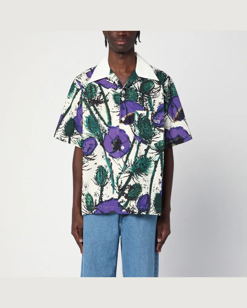 Wales Bonner Bowlinghemd Highlife mit violettem Print 