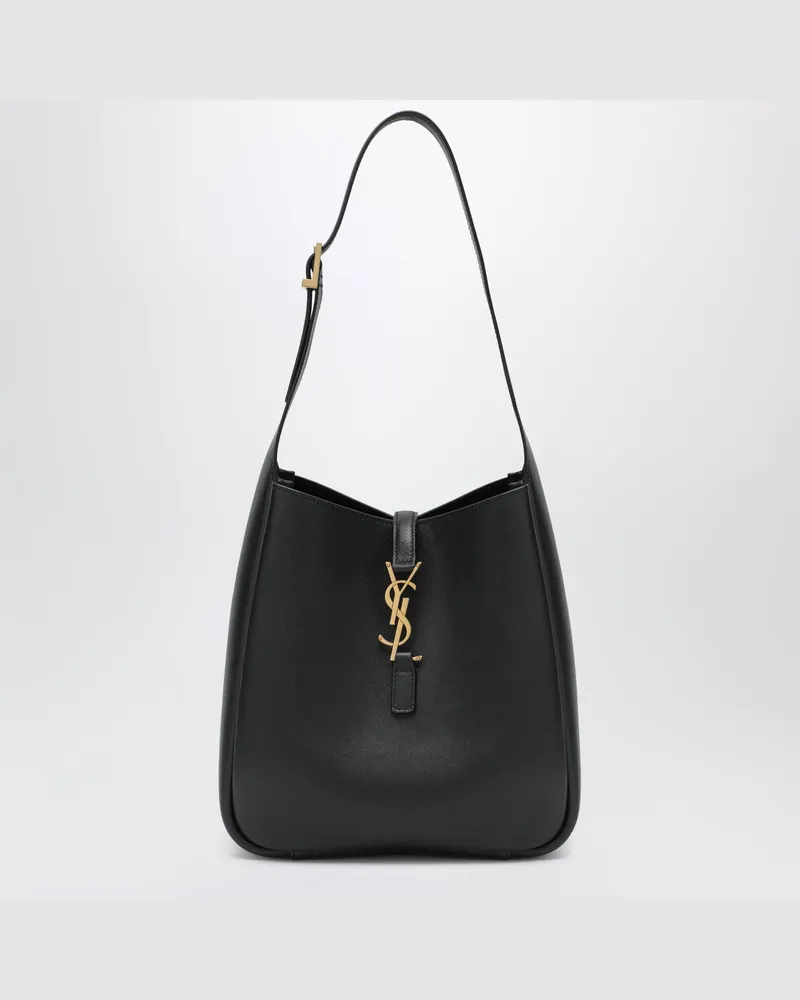 Saint Laurent Kleine schwarze LE 5 À 7-Tasche aus genarbtem Leder Black