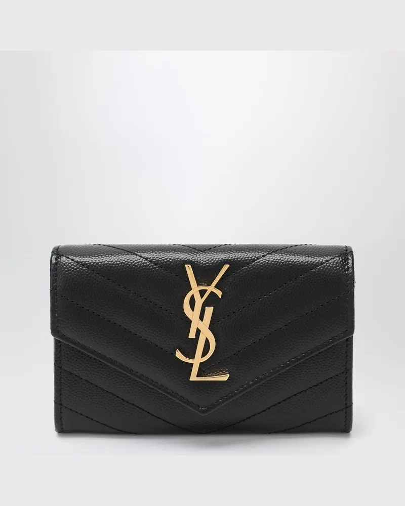 Saint Laurent Kleines schwarzes Portemonnaie Monogram Envelope Schwarz