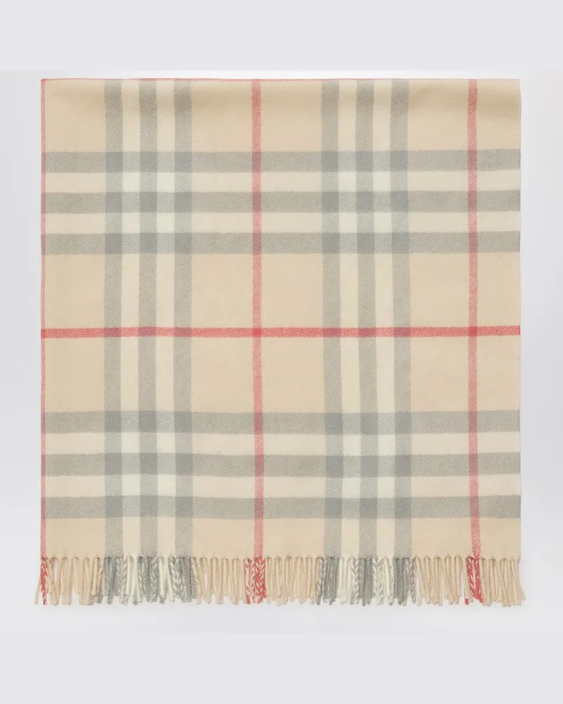 Burberry Hellbeige karierte Wolldecke Grau