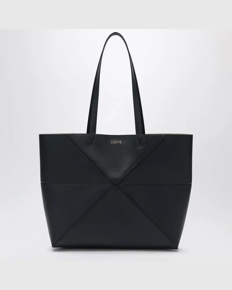 Loewe Puzzle Fold Tote Bag in mittlerer Größe aus marineblauem Leder Blue