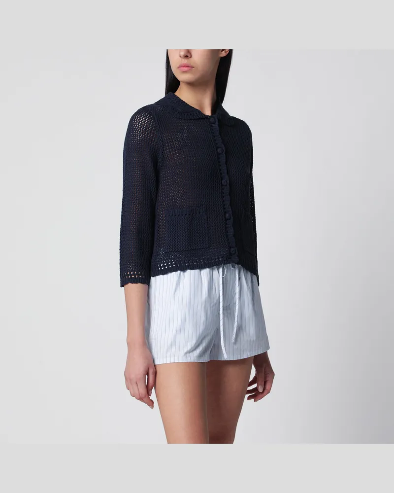 Dunst Ajour-Cardigan aus Leinenmischung in Marineblau Blue
