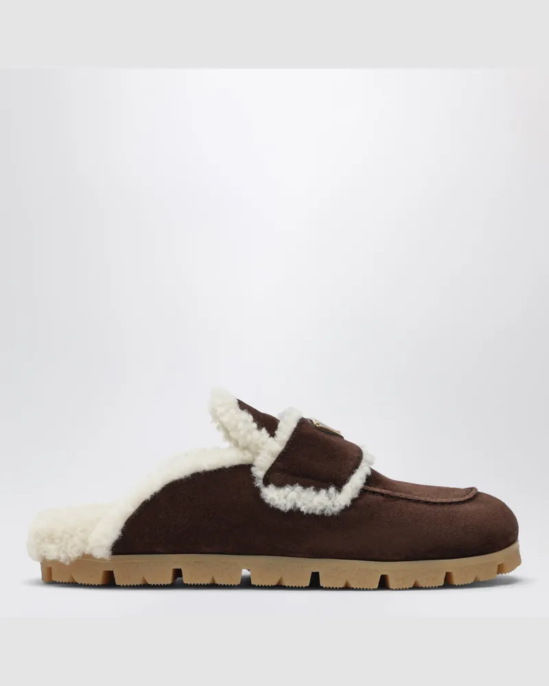 Prada Braune Clogs aus Veloursleder und Lammfell Brown