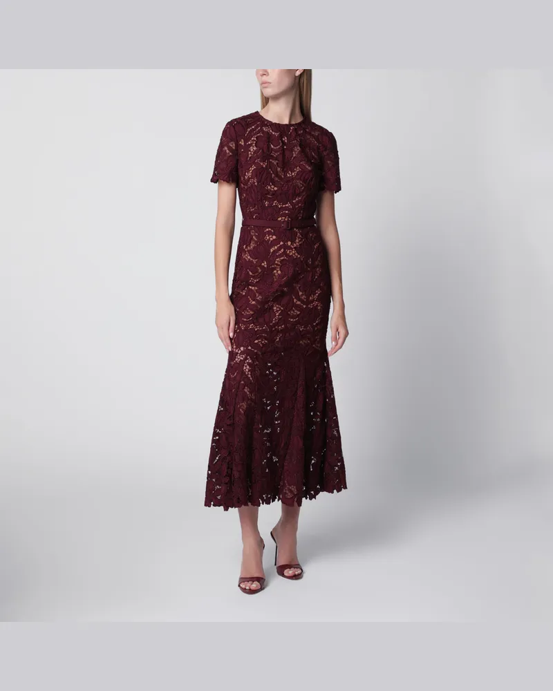 Self-Portrait Midi-Kleid aus Spitze in Burgunderrot Burgundy