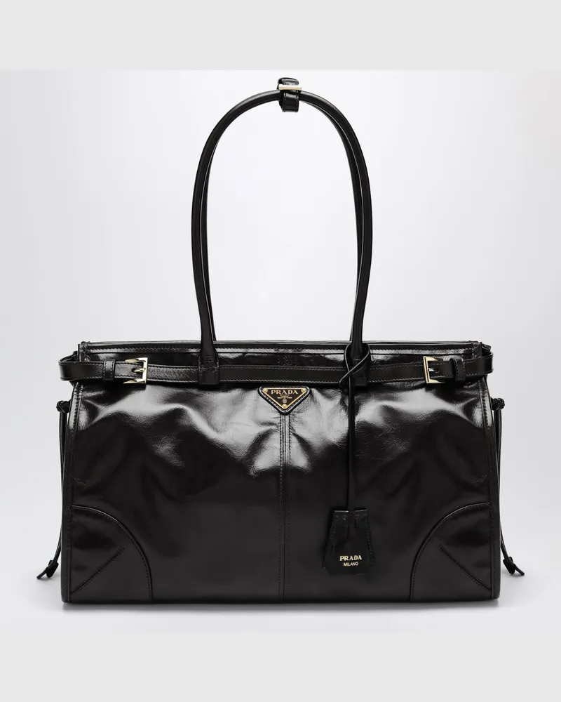 Prada Große Bonnie Handtasche aus schwarzem Kalbsleder Black