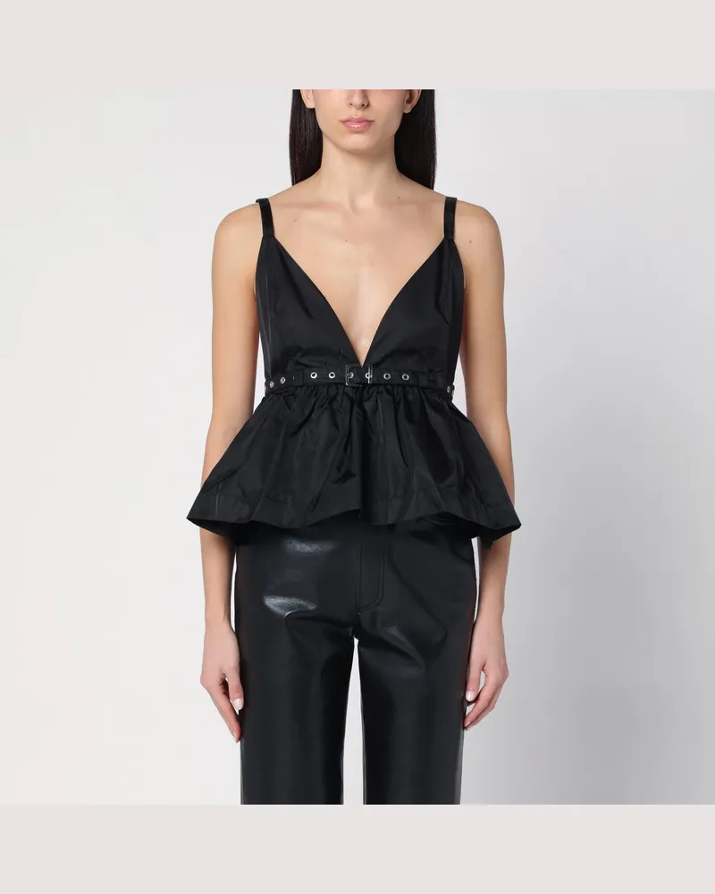 Ganni Schwarzes Top aus Duchesse mit Riemen Schwarz
