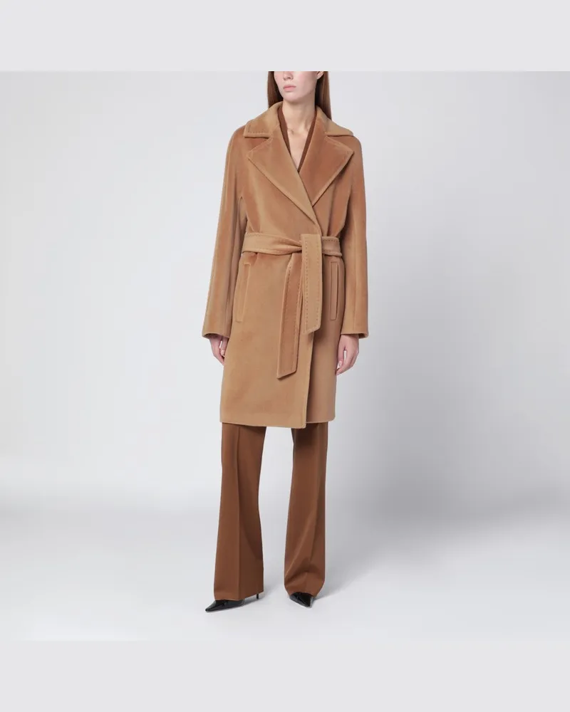 Max Mara Beiger Wickelmantel aus Beaver-Wolle Beige