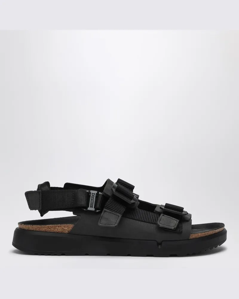 Birkenstock Schwarze Shinjuku-Sandale aus Naturleder und Stoff Schwarz