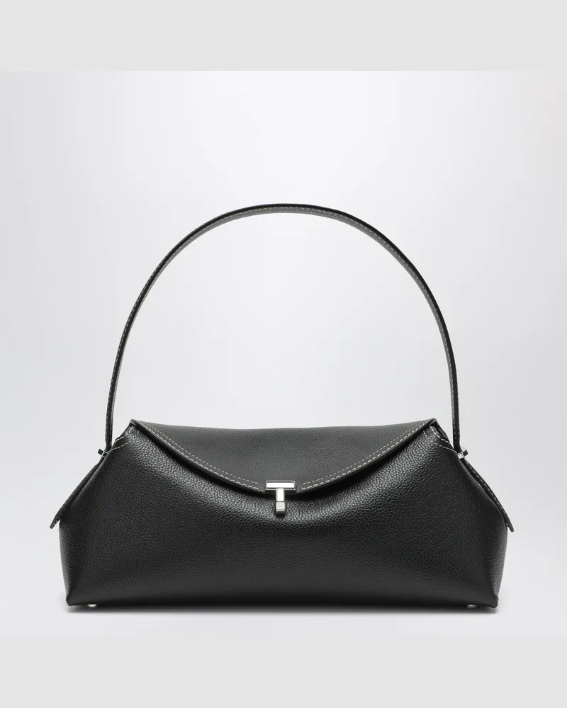 Totême T-lock Tasche aus schwarzem genarbtem Leder Black