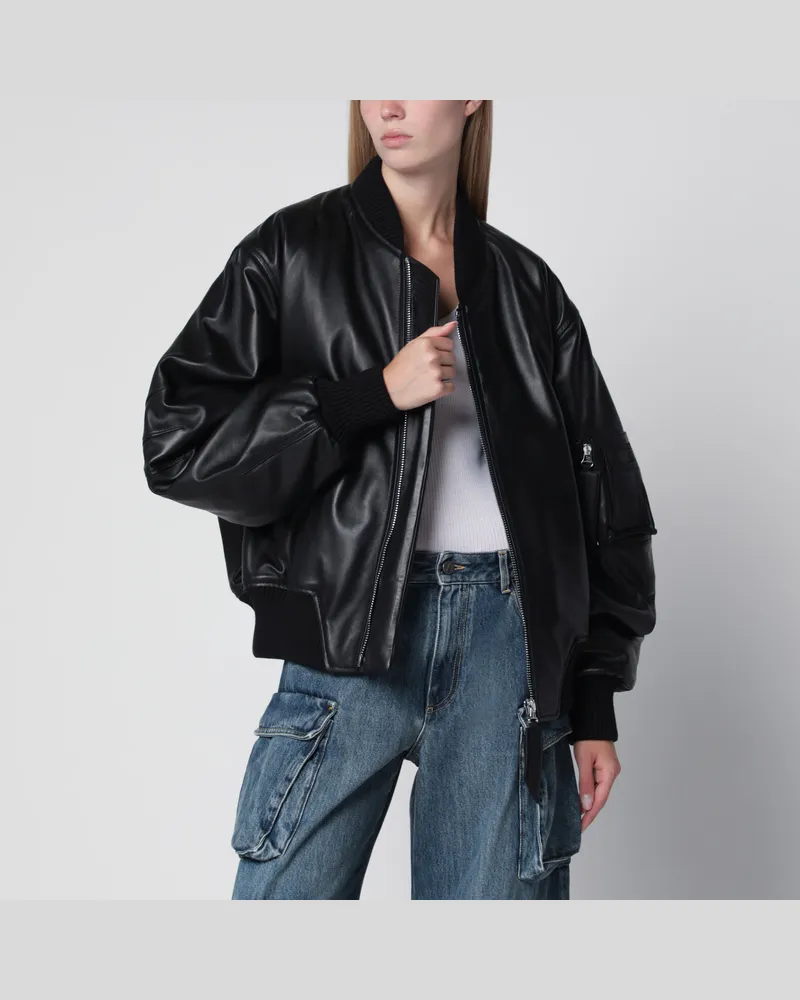 ATTICO Anja Bomberjacke aus schwarzem Leder Black