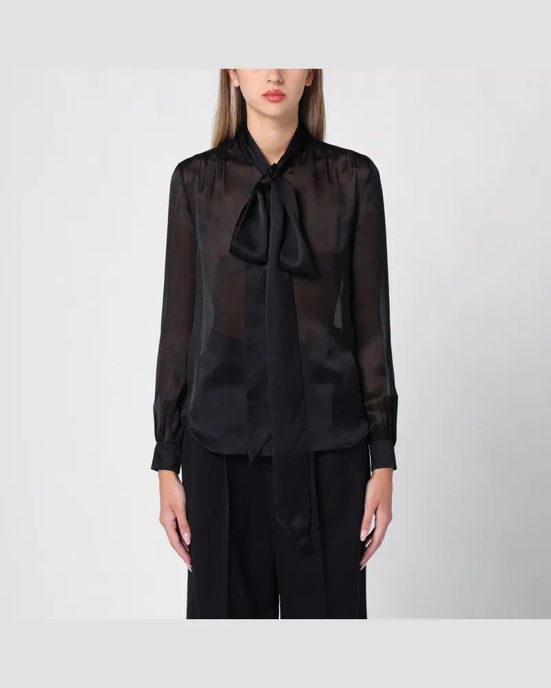 Saint Laurent Schwarze Bluse aus Seide mit Schleife am Kragen Schwarz